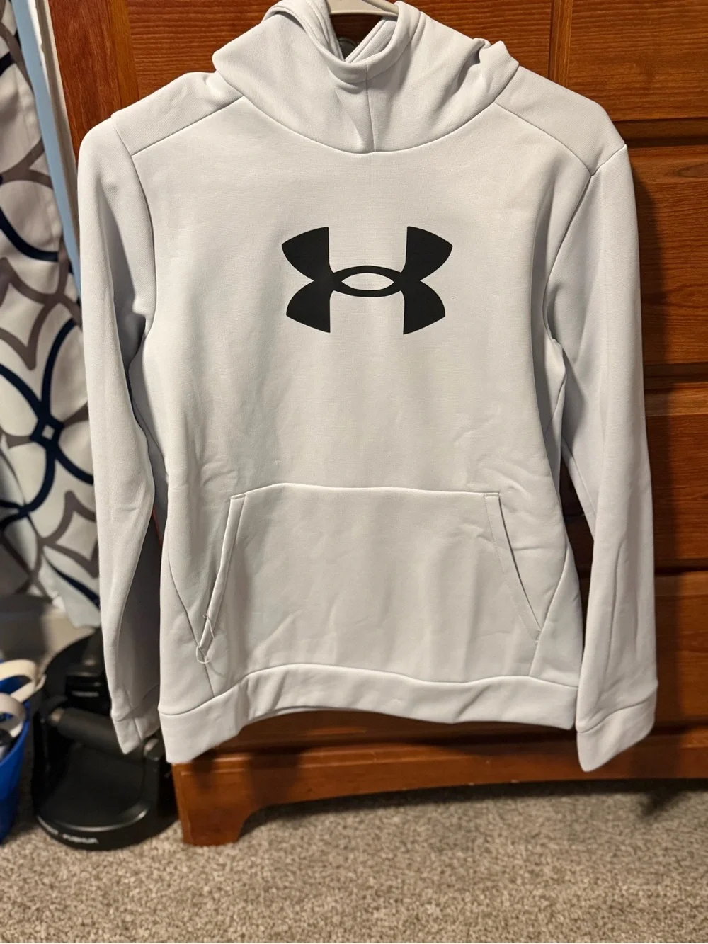 Under Armour Youth Light Gray Pullover Hoodie with Black Logo